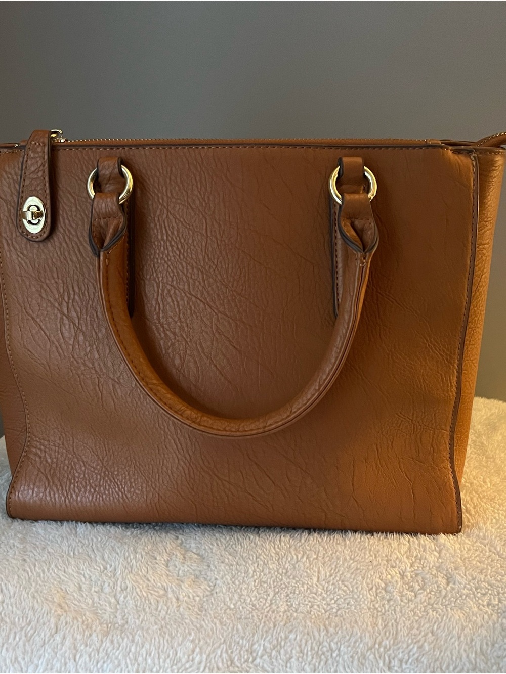 Charming Charlie Tan Brown Structured Tote with Gold Hardware